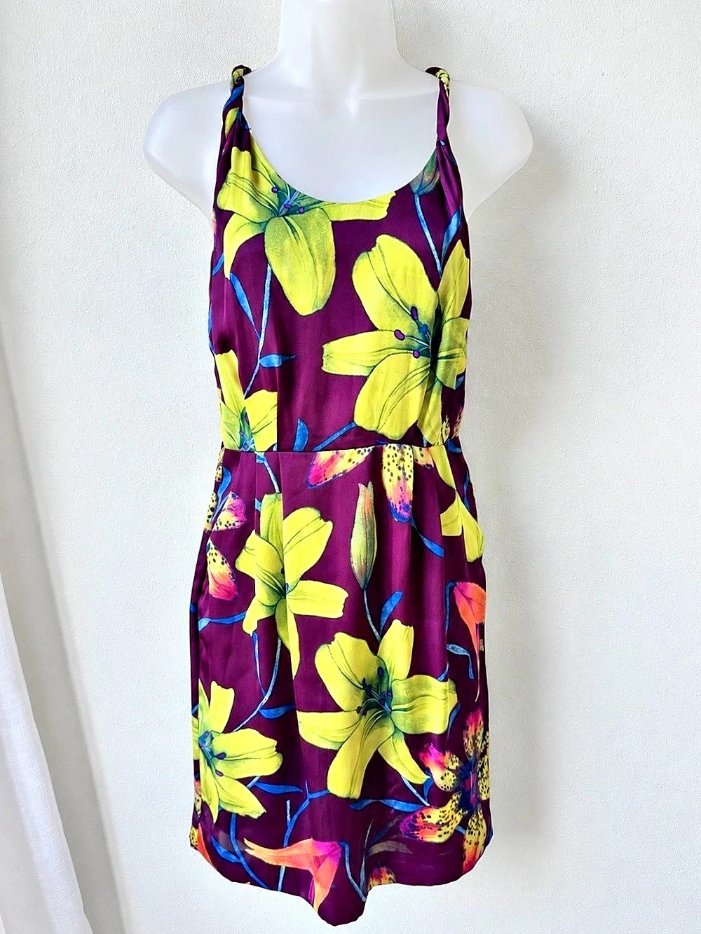 Banana Republic Floral Dress Size 2 Tropical Lily Open Back